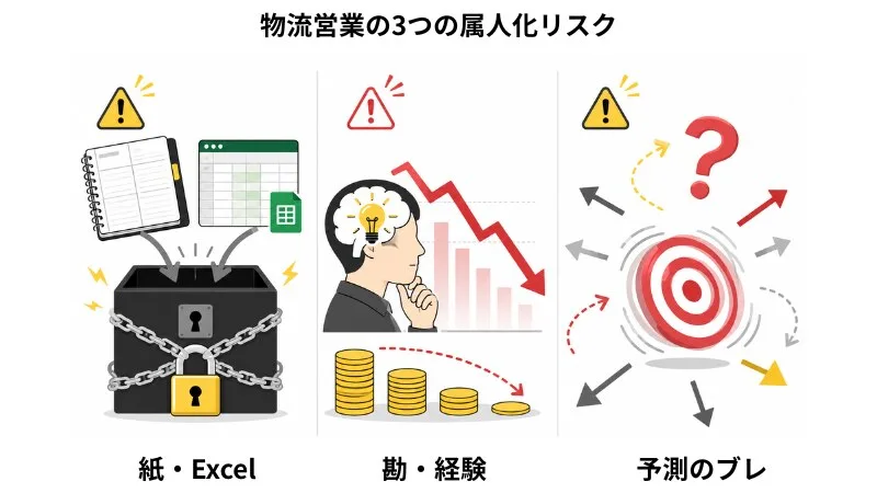 物流営業が抱える属人化リスク：紙・Excel管理、勘・経験依存、予測不可能性
